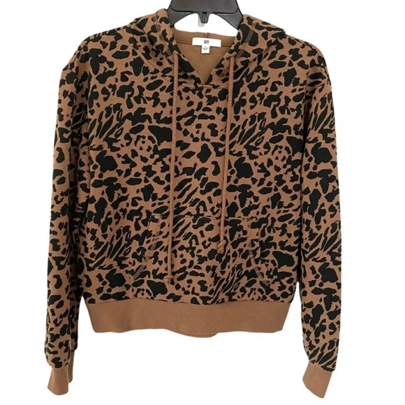 NWT BP Tan/Brown Leopard Print Long Sleeve Drawstring Cropped Pullover S - Picture 2 of 3
